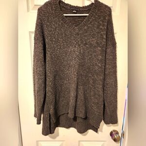 Sanctuary Women's M Textured Knit V-Neck Sweater olive‎ Cozy Soft High Low